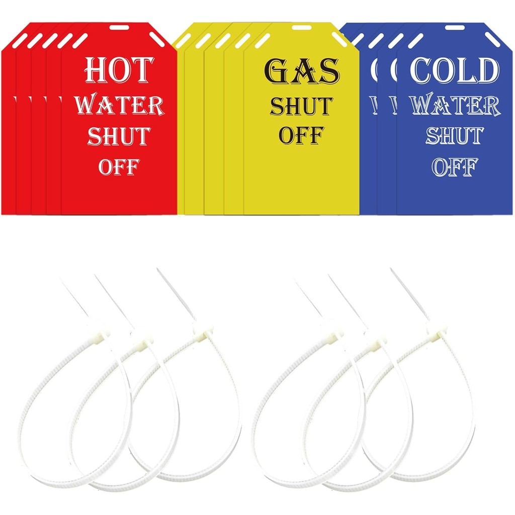 Shut Off Valve Tag1.5x4Inch Yellow Gas Shut Off Blue Water Shut Off Red Hot Water Shut Off Tags Plas