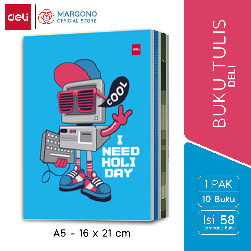 

Deli Buku Tulis Tebal A5 58 Lembar Active Robot - 10 buku sekolah (1 pak)