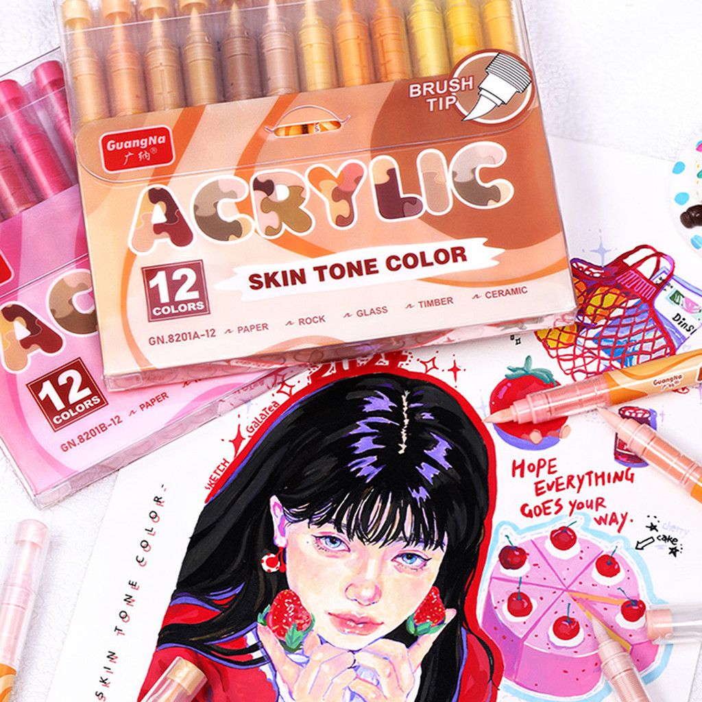 

12/24 colors/box skin color soft tip acrylic marker, suitable for students DIY art painting, graffiti, fashion school supplies