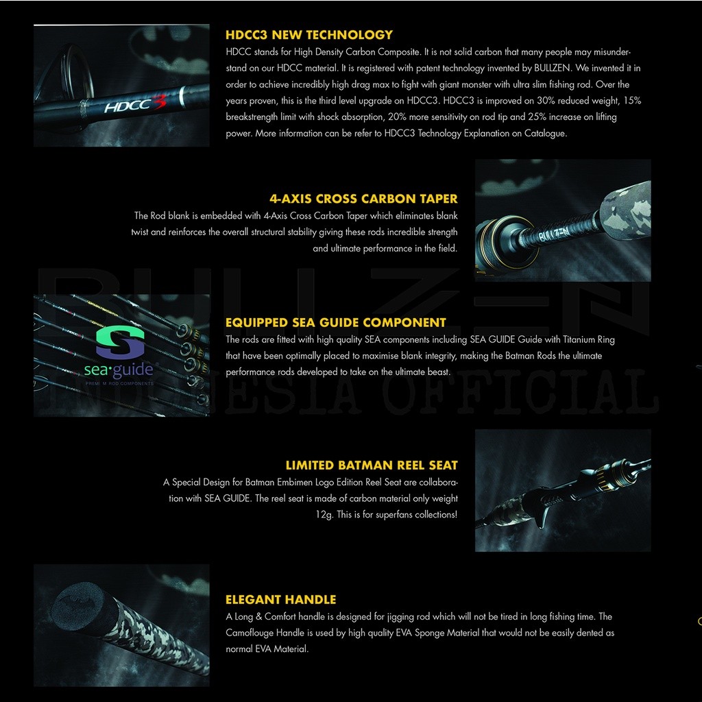 Rod BULLZEN BM Batman The Cape Crusader SP dan OH Solid Carbon HDCC3 - 182 cm. One Section