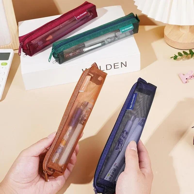 

1pc Mesh Pencil Case Storage Bag For Exams Portable Pencil Case Multi-Functional Square Stationery pencil pouch school supplies