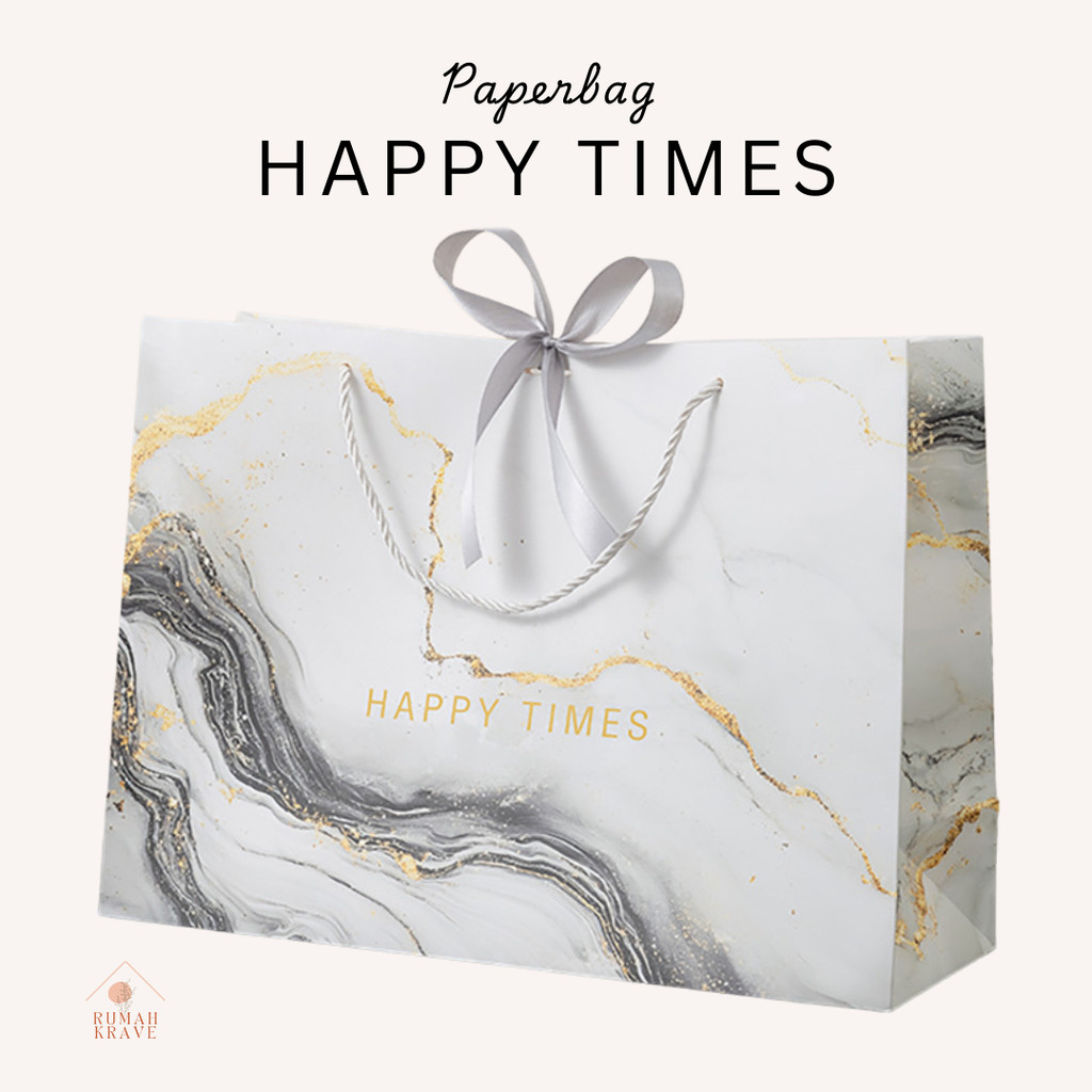 

RUMAH KRAVE - Paperbag Happy Times Marble Putih Kantong Hadiah Elegan