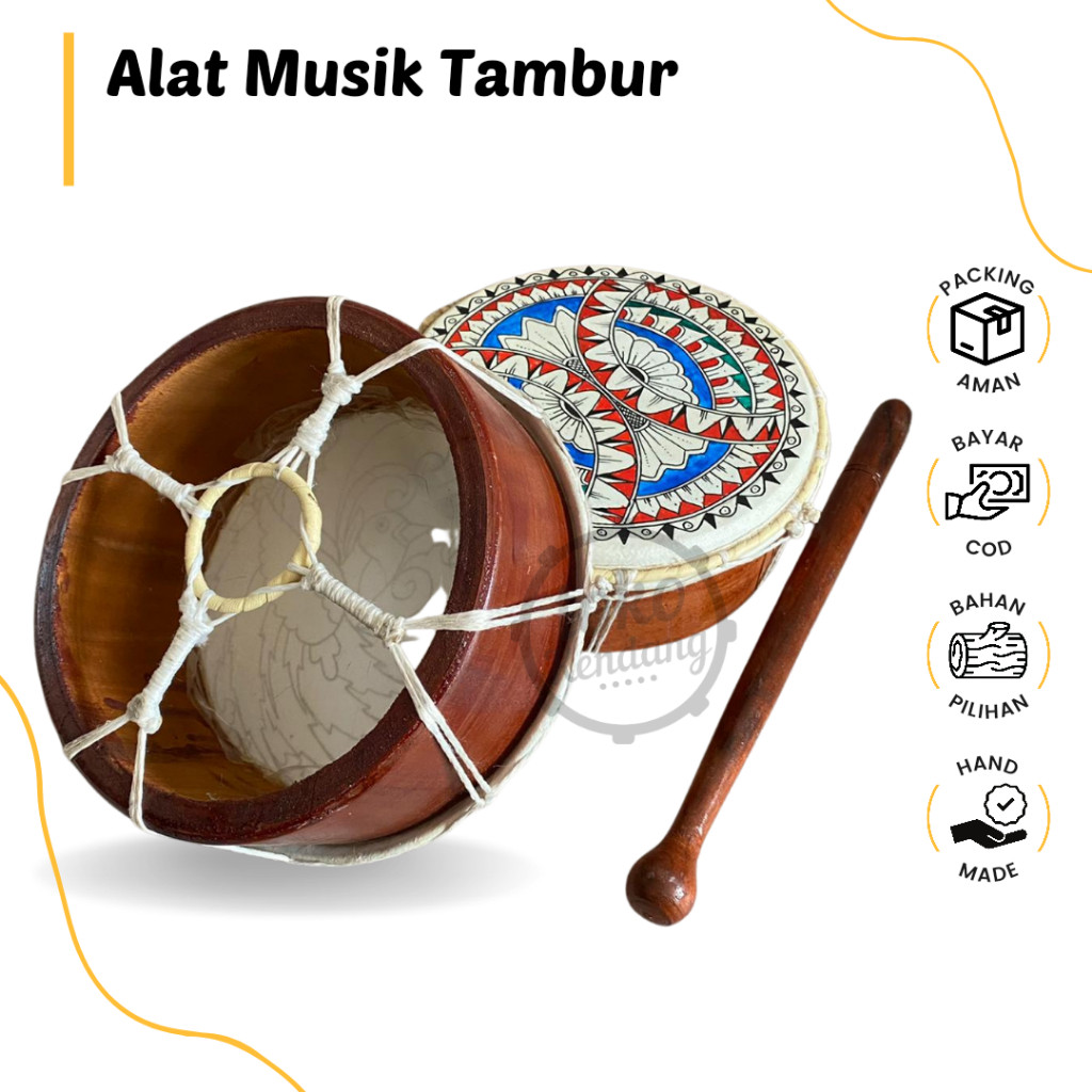 & Alat Musik Tradisonal Tambur Bali Bedug Kulit Asli Tali Rajut Bonus Stick Mainan Musik Anak *