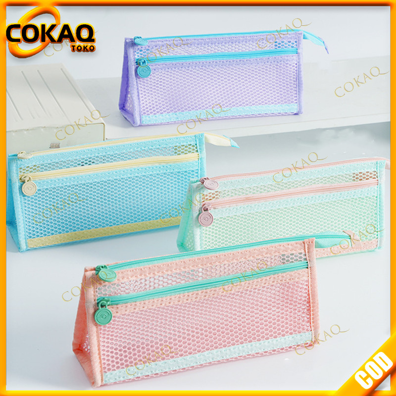 

COKAQ Tempat Pensil Mesh Transparent 2-Layer Tempat Pensil Jaring Large-Capacity Tempat Pensil Jaring Resleting Transparan Kapasitas Besar