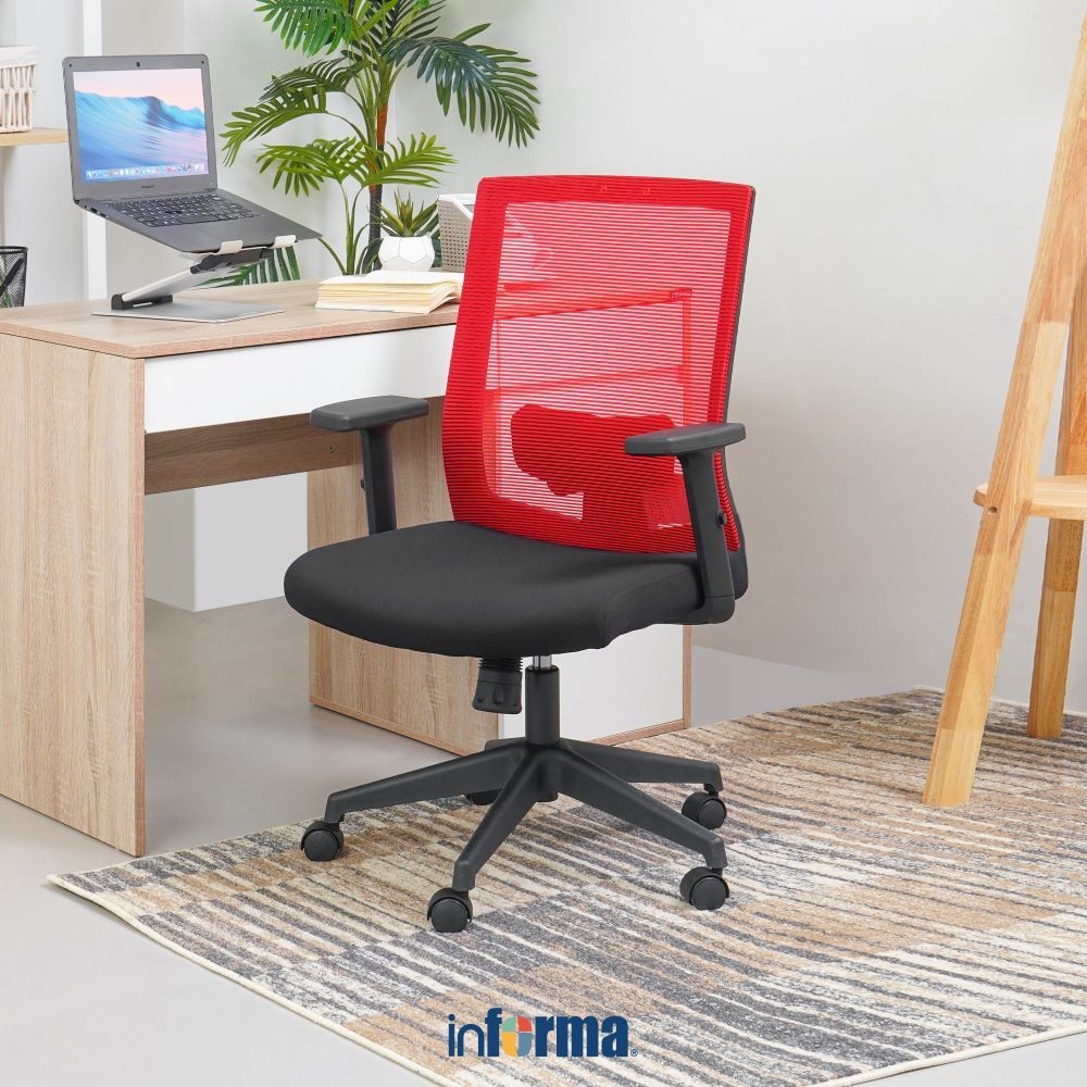 Informa Omar Kursi Kantor Sandaran Rendah - Merah Tempat Duduk Kerja Dengan Roda Office Chair Kursi 