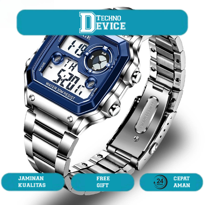 LIGE Fashion Digital Jam Tangan Pria Original Anti Air Cahaya Stopwatch Alarm Jam Tangan + Kotak
