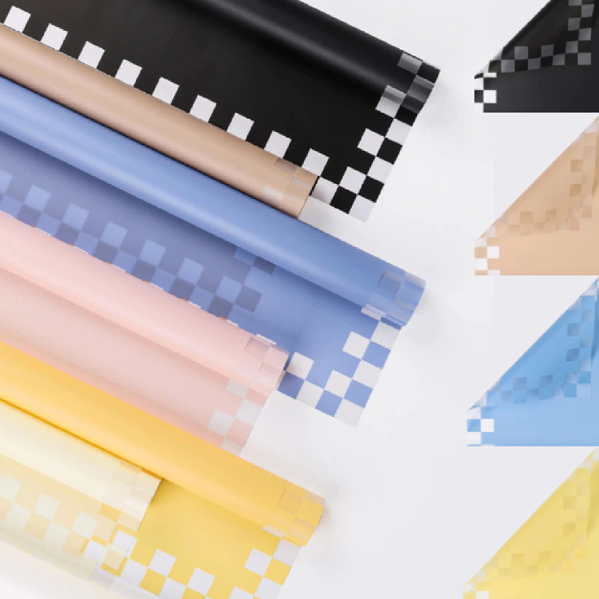 

kireipaper - Flower Wrapping Pattern Cellophane Kertas Buket Bunga Motif Kota-kotak Bunga Florist KB6293