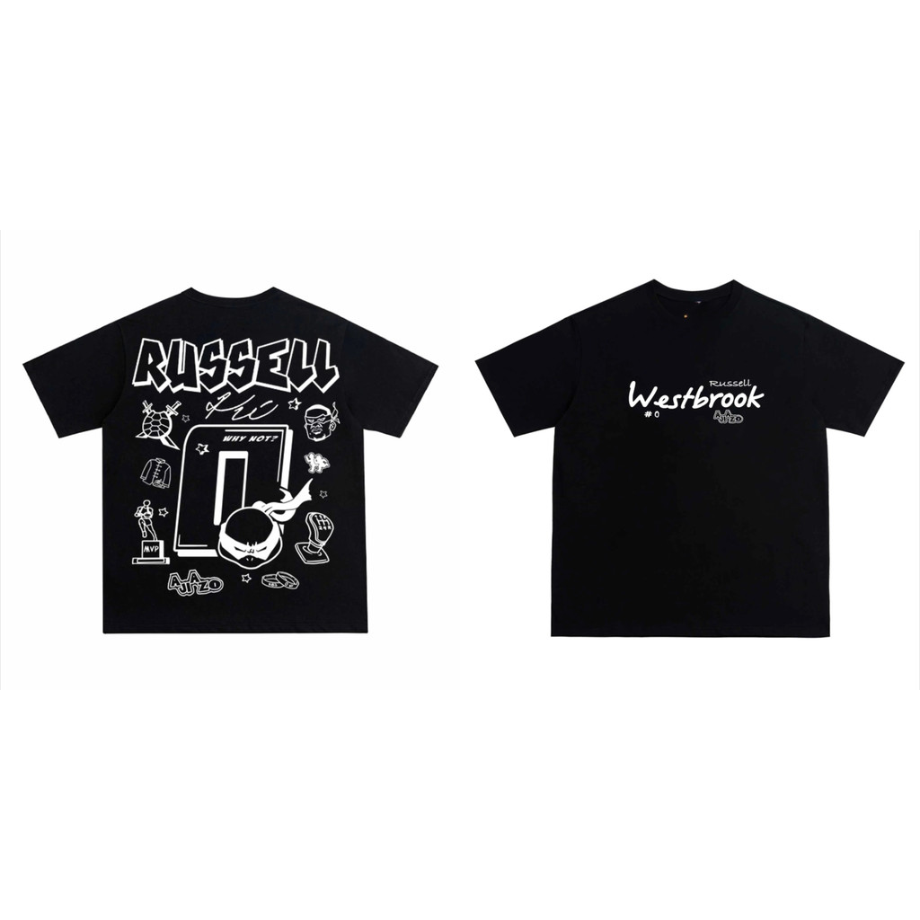 Westbrook Graffiti Star Short-sleeved T-shirt American Heavy Westbrook Thunder No. 0 Retro Jersey