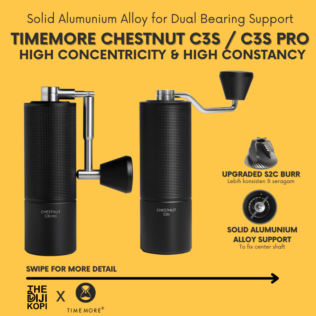 Grinder Kopi Timemore Chestnut C3s - C3s Pro Coffee Grinder S2C Burr