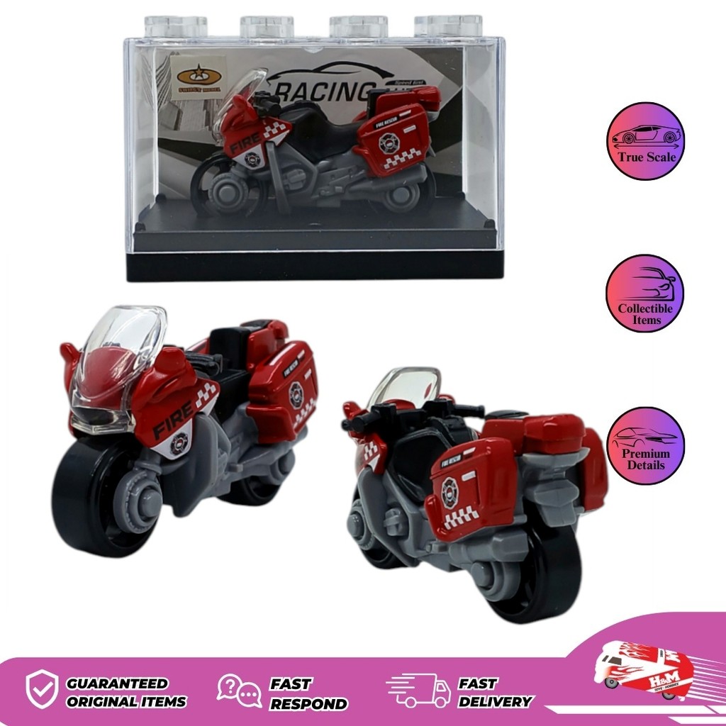 Diecast Motor Police Merah #2 - Mainan Kendaraan Motor Polisi - Kemasan Acrilic