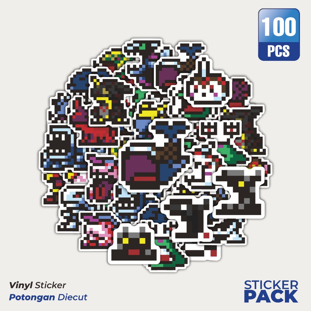 

100 PCS STIKER Stiker Pixel Digimon V27 Waterproof Aesthetic- Untuk Laptop, Motor, dan Helm - Paper Stationery Pack