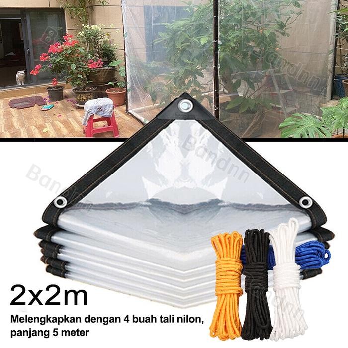 Tahan Hujan & UV Terpal Plastik Transparan Premium 2x2M/3x5M (Putih+Bingkai Hitam/Dilengkapi Dengan 