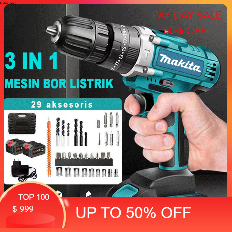 bor listrik 88vf Mesin bor 2baterai cas 10mm bor listrik murah bor tangan baterai besi tembok Beton 