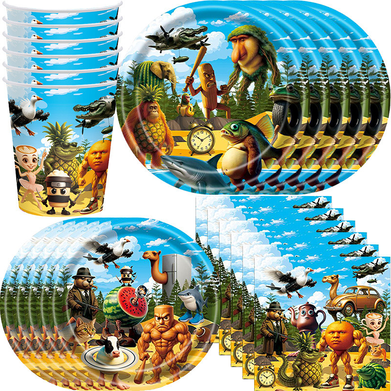 

Brainrot Birthday Party Favors Kid Happy Italian Brainrot Birthday Decoration Kit Tung Tung Sahur Tralalo Tableware Plate Supply