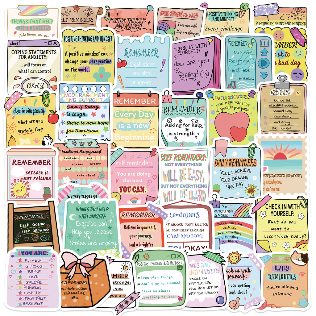 

50Pcs Mental Health Note Glraffiti Stationery Stickers Guitar Notebook Suitcase DIY waterproof Stickers