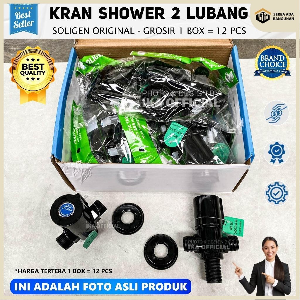SAB Grosir 1 Box = 12 Pcs Stop kran 2 lubang Tee T shower SOLIGEN ON / OFF Closet shower mandi kamar