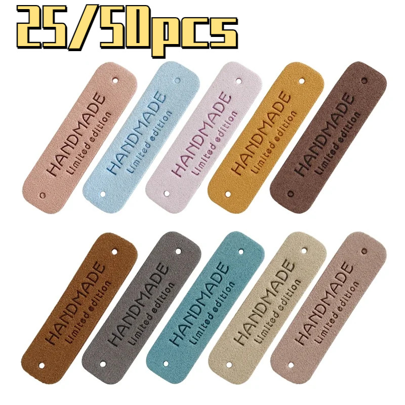 

25/50pcs Small Handmade Leather Clothing Labels for Gift Hat Sewing Leather Tags Hand Made Leather Skin DIY Decorative Tags