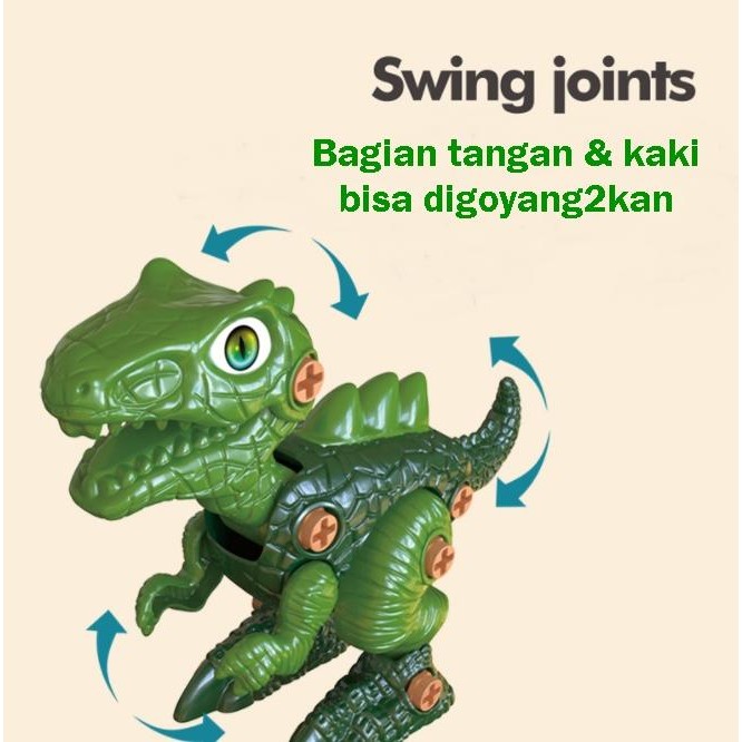 Mainan DIY dinosaurus bongkar pasang obeng baut SET isi 4 Rakitan Dino MURAH Loose Pack Toys - Dinos