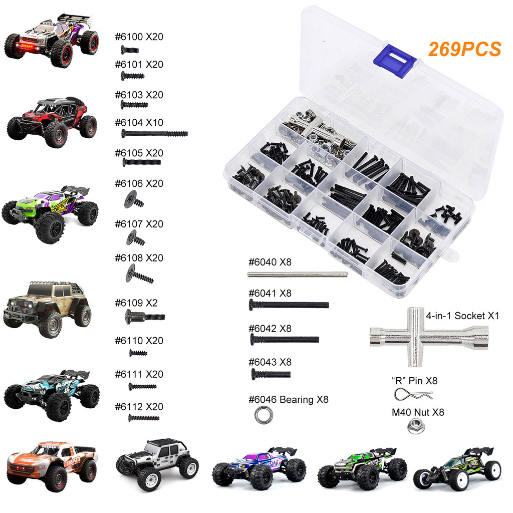 SCY 269-Piece RC Car Tool Kit w/Screws, Pins, Bearings, Nuts, Body Clips For 16101 16102Pro, SG116Pr