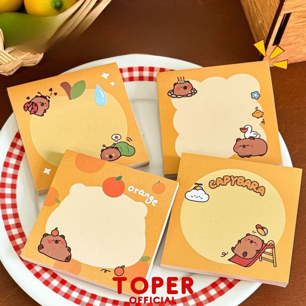 

TOPER Sticky Notes Lucu Capybara 50 Lembar Memo Tempel Kawaii 8x8 cm Stick Note Random