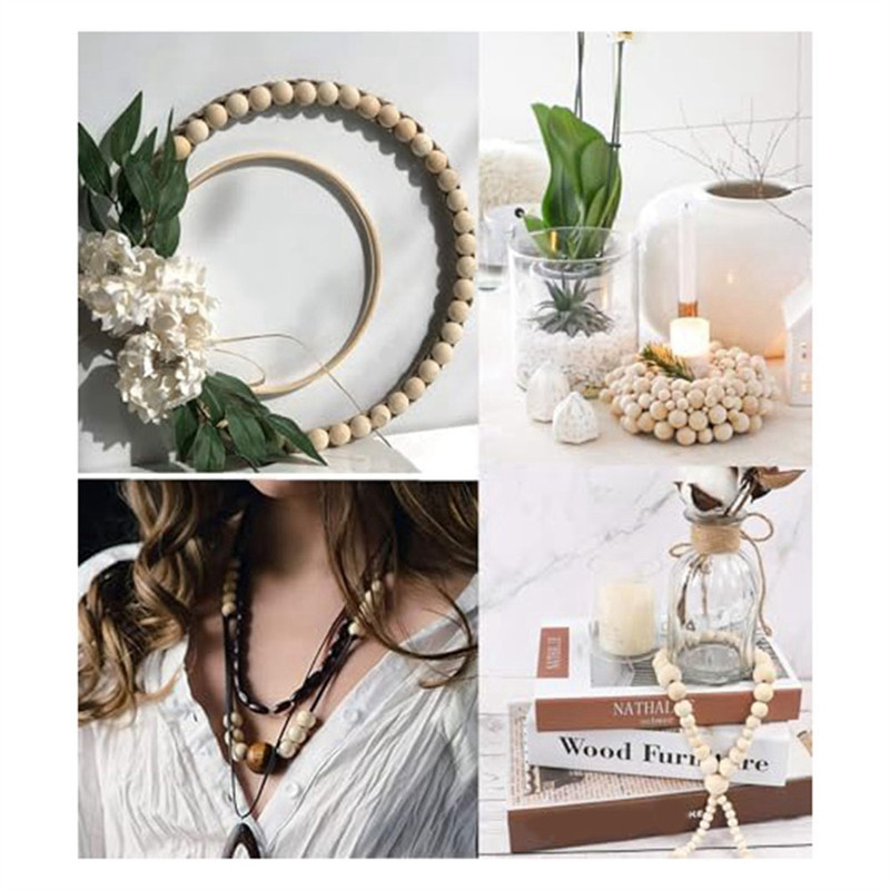 

ABMI-Wood Beads Garland Home Decor Round Wood Beads Suitable DIY Jewelry Making Gifts Macrame Kit,