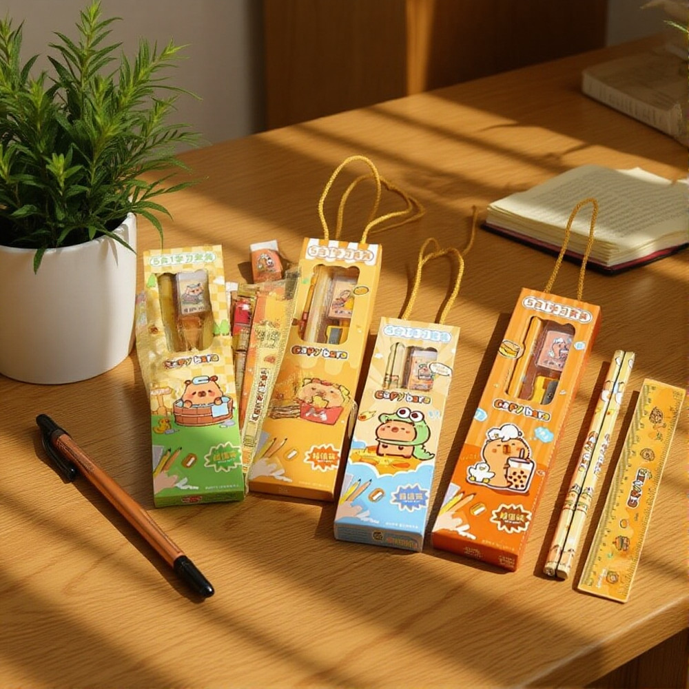 

5pcs Portable Stationery Set Animal Cartoon Capybara Pencil Ruler Children Pencil Sharpener Student Eraser School Supplies Gifts