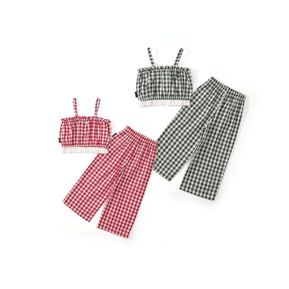 LALELOKIDS Set Setelan premium Kotak-Kotak dan Celana Panjang anak perempuan gaya korea