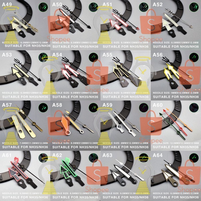 Seiko Mod Hands A49 - A64 Lumed For NH35/36/4R