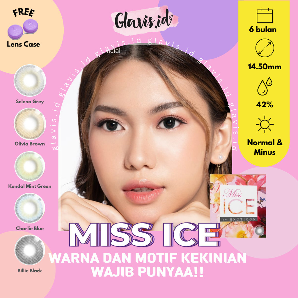 Miss ICE Softlens 14.5mm Selena Grey Olivia Brown Billie Black Mint Charli Blue Normal Minus Free Le
