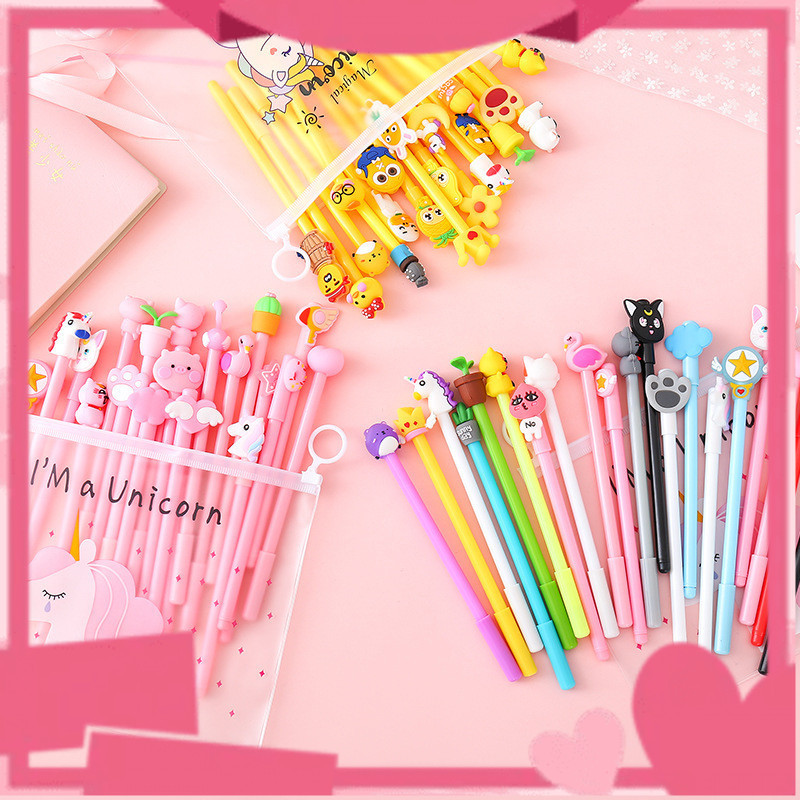 

ELFYDO HL0078 Pena Set Karakter Cartoon Isi 20 Pcs Plus Pouch Transparant Pulpen Set