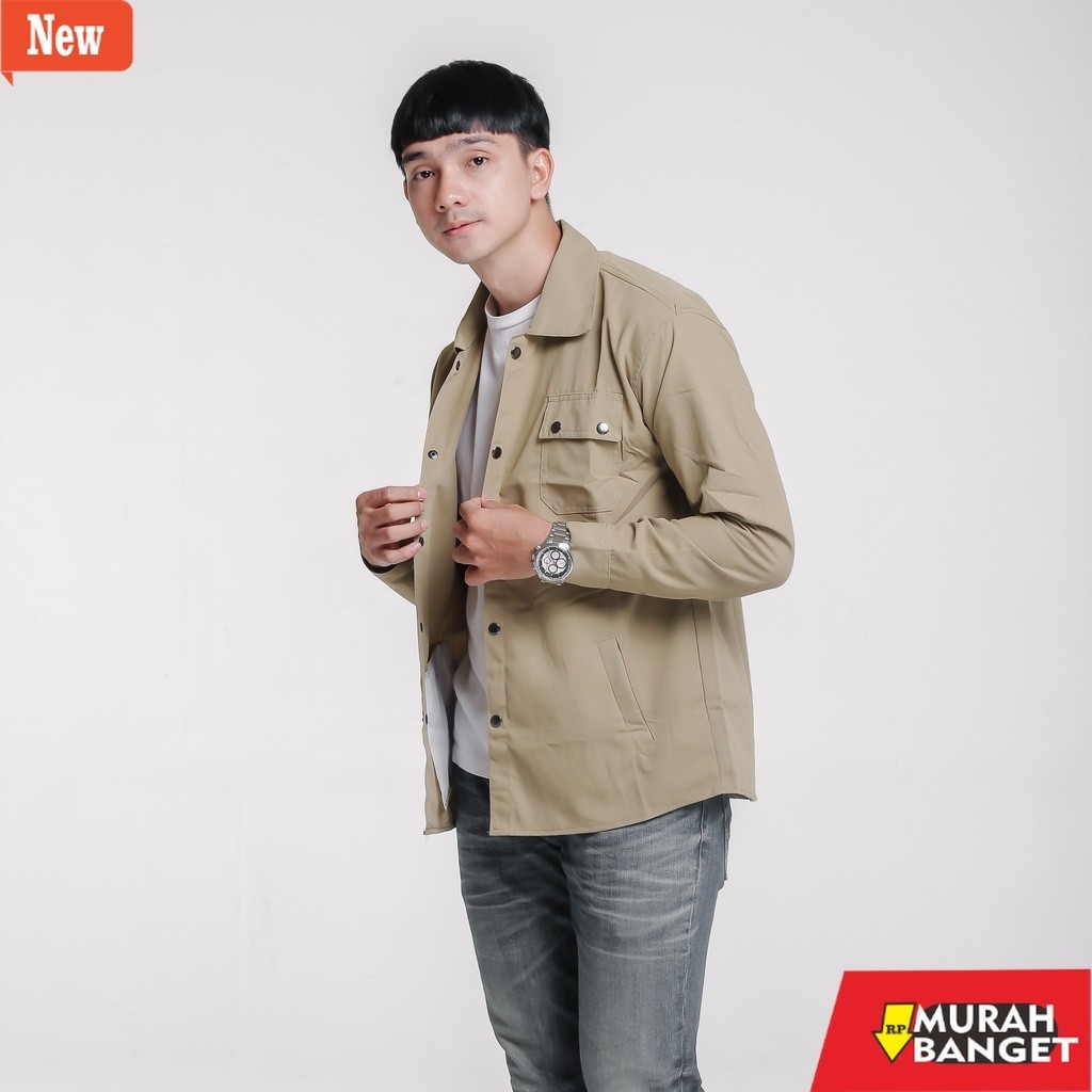 jaket kulit pria garut AZ- Jaket Kemeja Semi Parka Khaki-Jaket Pria Wanita Hits