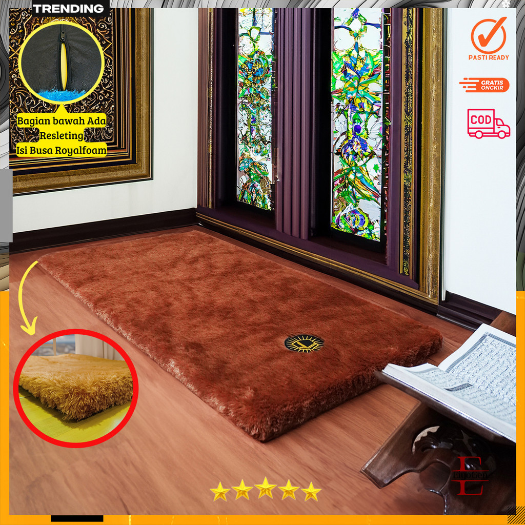 Sajadah Bulu Rasfur Polos 115x65x5.5cm/ Sajadah  premium/motip kabah ka'bah / non anti slip