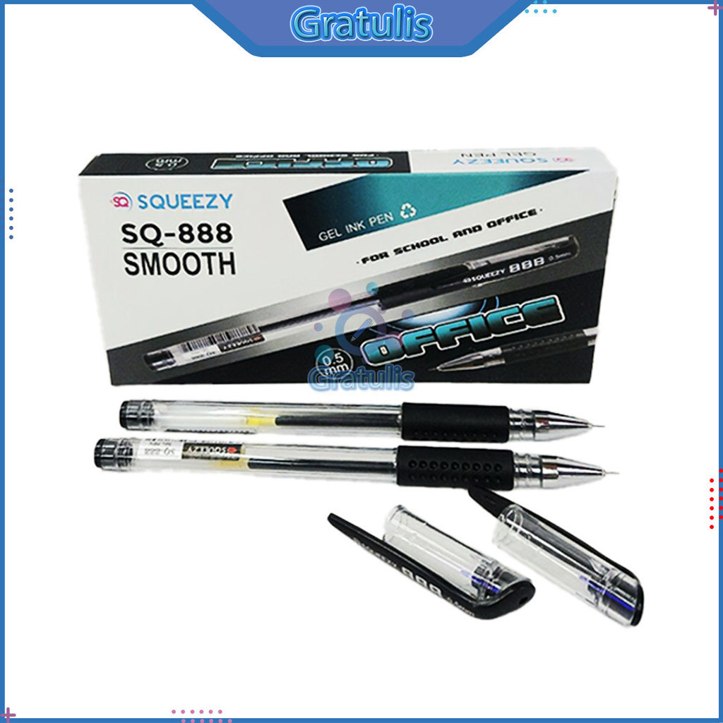 

PULPEN GEL SQUEEZY SMOOTH OFFICE SQ-888 (1 PACK/12 PCS) / BALPEN JEL TINTA HITAM / POLPEN / PENA 1 PAK / BALLPOINT TULIS