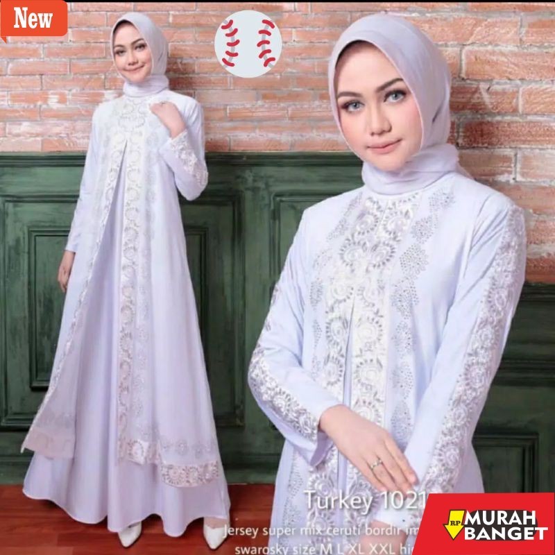 gamis kekinian tahun 2024 Realpict abaya turkey putih N-1021//abaya umroh