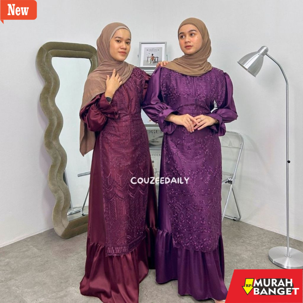 gamis kekinian tahun 2024 Snowy Dress Set Outer Dress Silk Tille Busui Friendly Gaun Kondangan Elega