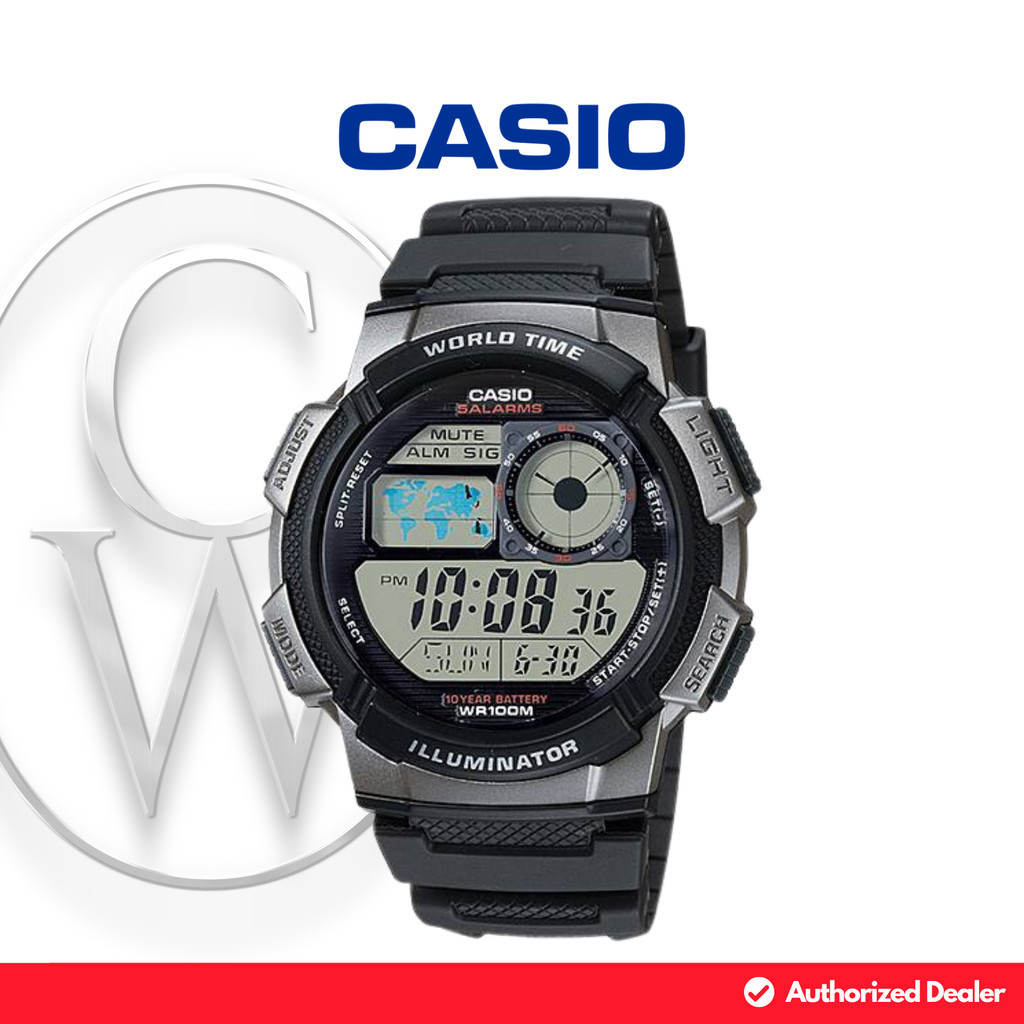 Jam Tangan Pria Casio General AE-1000W-1B Resin Sporty Digital Retro World Time Illuminator Hitam