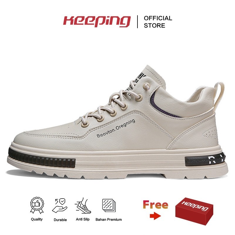 PROMO Keeping Sepatu Sneakers Pria Sepatu Boots Martin Cream Casual Cowok Sepatu Tinggi High Sport O