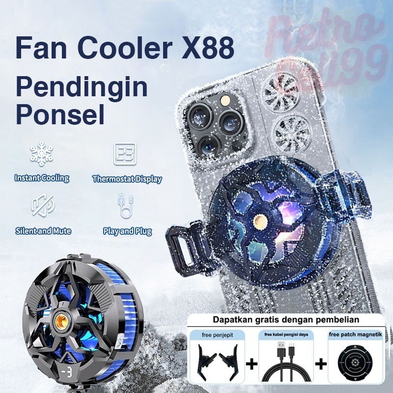 X88 Cooling Fan Cooler HP Fancooler Pendingin HP Untuk Game Tanpa Kabel Radiator Fan Gaming Phone