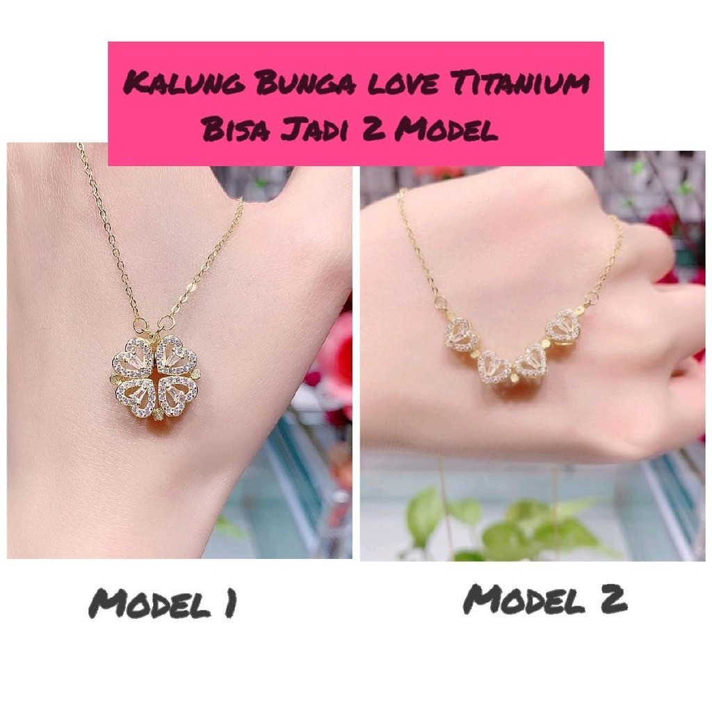 Pelangi Official - Kalung Titanium Bunga Love 2in1