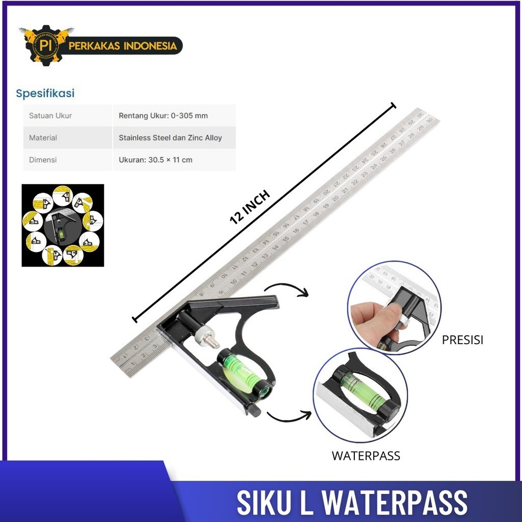

Penggaris Siku L Waterpass 12 Inch 30Cm Penggaris Sudut Presisi Air Serbaguna Alat Ukur Square Ruler