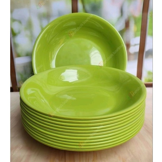 JK98HY65 12pcs piring makan bulat cekung hijau polos 23cm 9inc melamine original meishing food grade