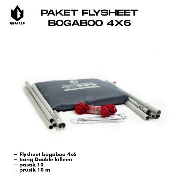 PAKET Tiang Double Killeen + Flysheet 4X6 Bogaboo + Perusik + Pasak10 - Hitam