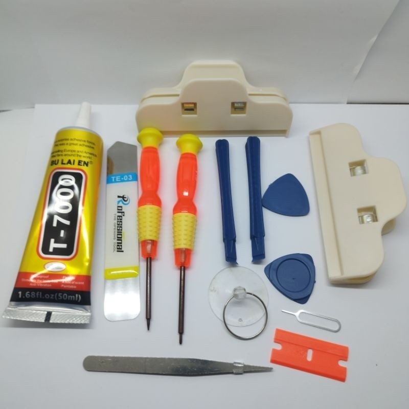 SATU PAKET OBENG 10 IN 1 SET HP + B7000 50 ML BENING + PENJEPIT LCD 2 PCS + Congkelan LCD BUAT BONGK