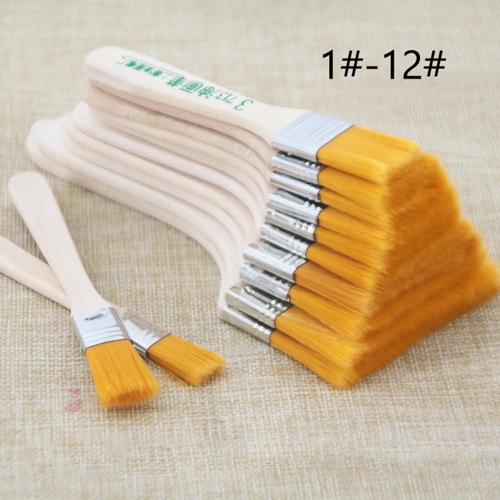 

12pcs/Set Flat Nylon Hair Wooden Penholder Oil Painting Brush Barbecue Brush Paint Brushes Art Supplies kitchen Decoration Tools