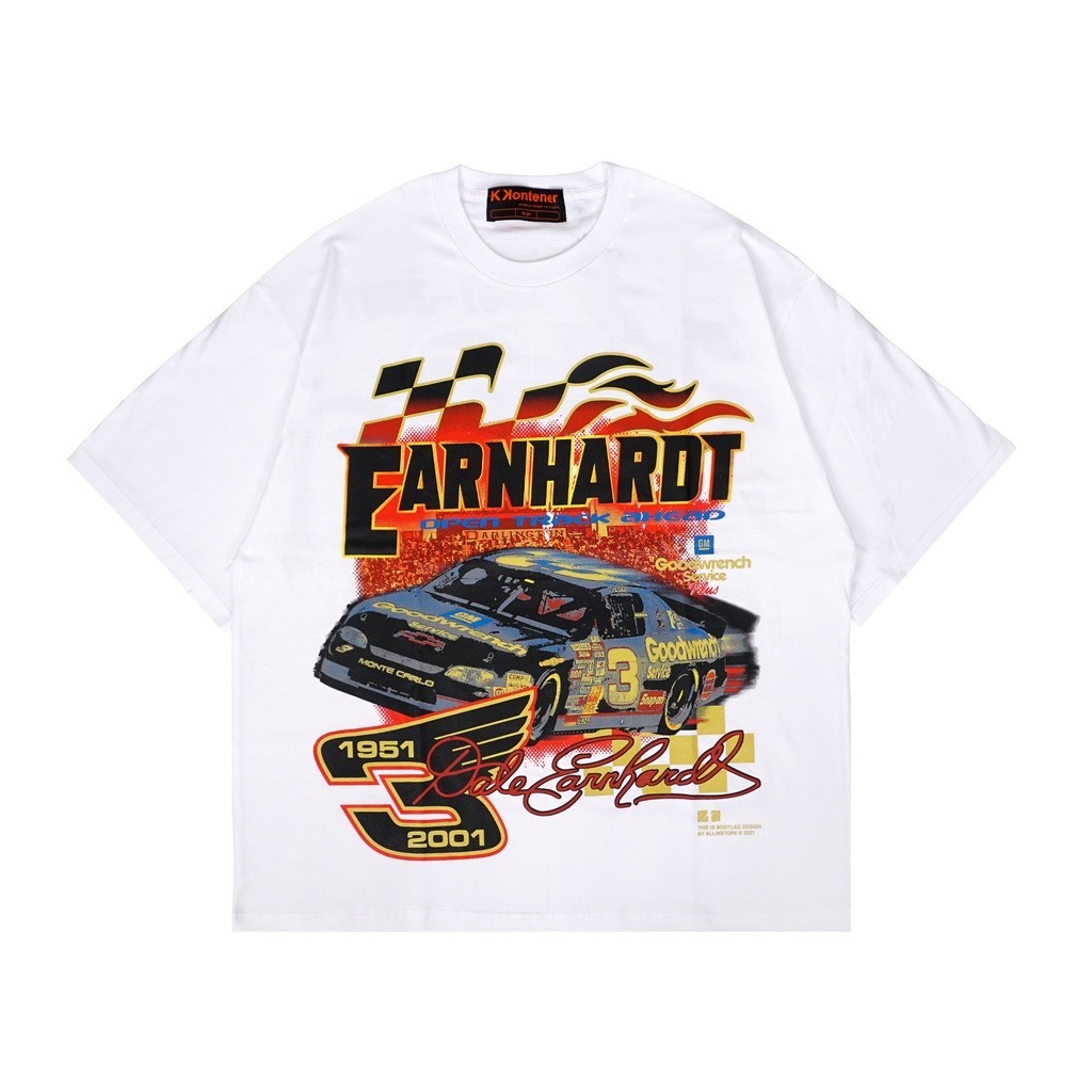 【COD】 NEW 【COD】KKONTENER  NASCAR EARNHARDT OVERSIZE TSHIRT WHITEBlack and white print fashion T-shir
