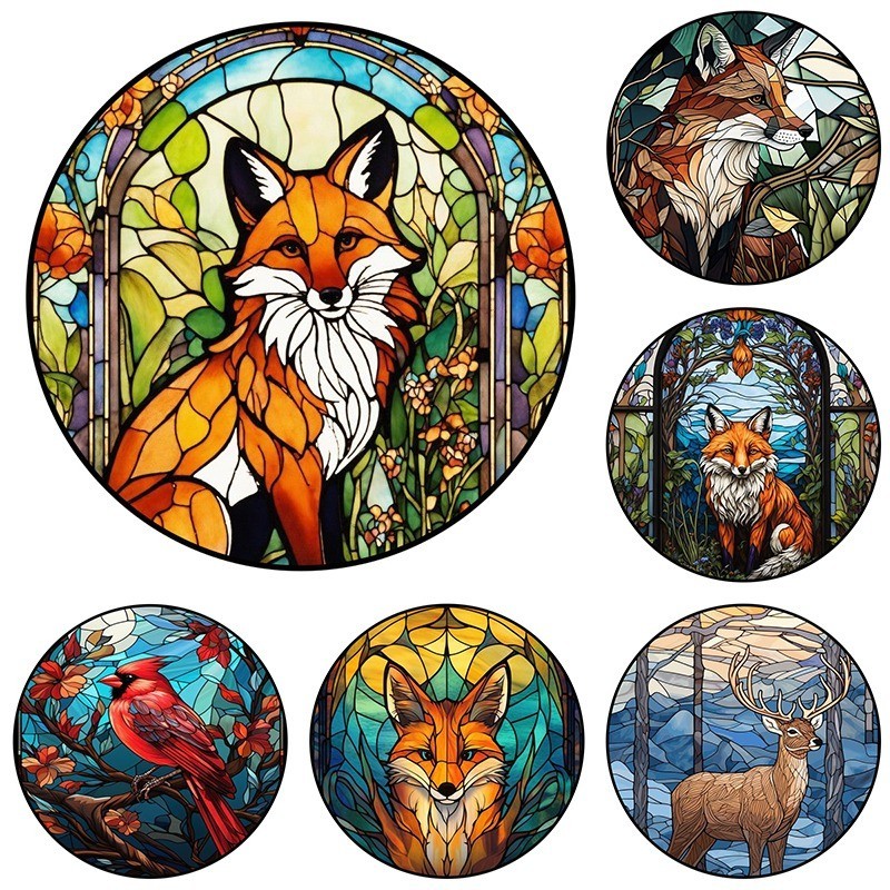 

Glass Pattern Fox SunCatchers Stained Window Hanging, Yellow Fox Decor for Living Room Women Office Bedroom Table Decorate