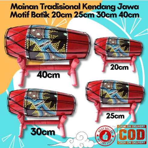 Alat musik tradisional gamelan kendang Jawa batik jaranan kuda lumping