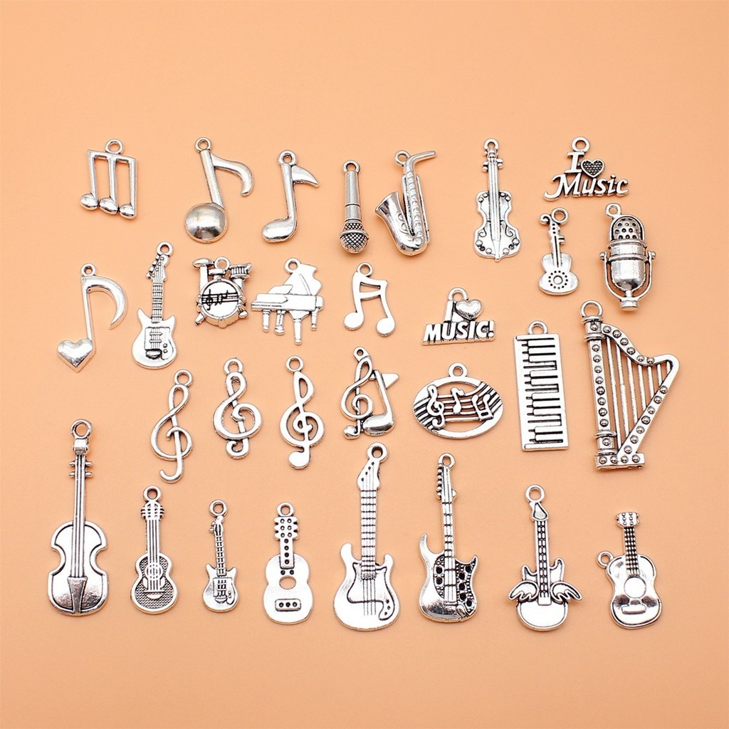 

30pcs Music Note Musical Instrument Guitar Violin Harp Microphone Piano Saxophone Charms Collection, 30 Styles, 1 of Each
