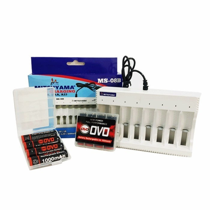 LG99 Paket Charger Baterai 4 Slot / 8 Slot + Baterai OVO AA 1000 mAh + Case - charger 8 slot