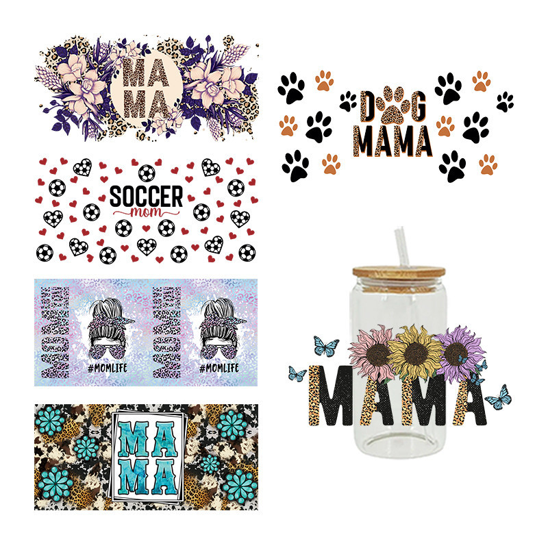 

UV DTF Transfer Sticker MAMA Flowers For The 16oz Libbey Glasses Wraps Bottles Cup Can DIY Waterproof Custom Decals D2863